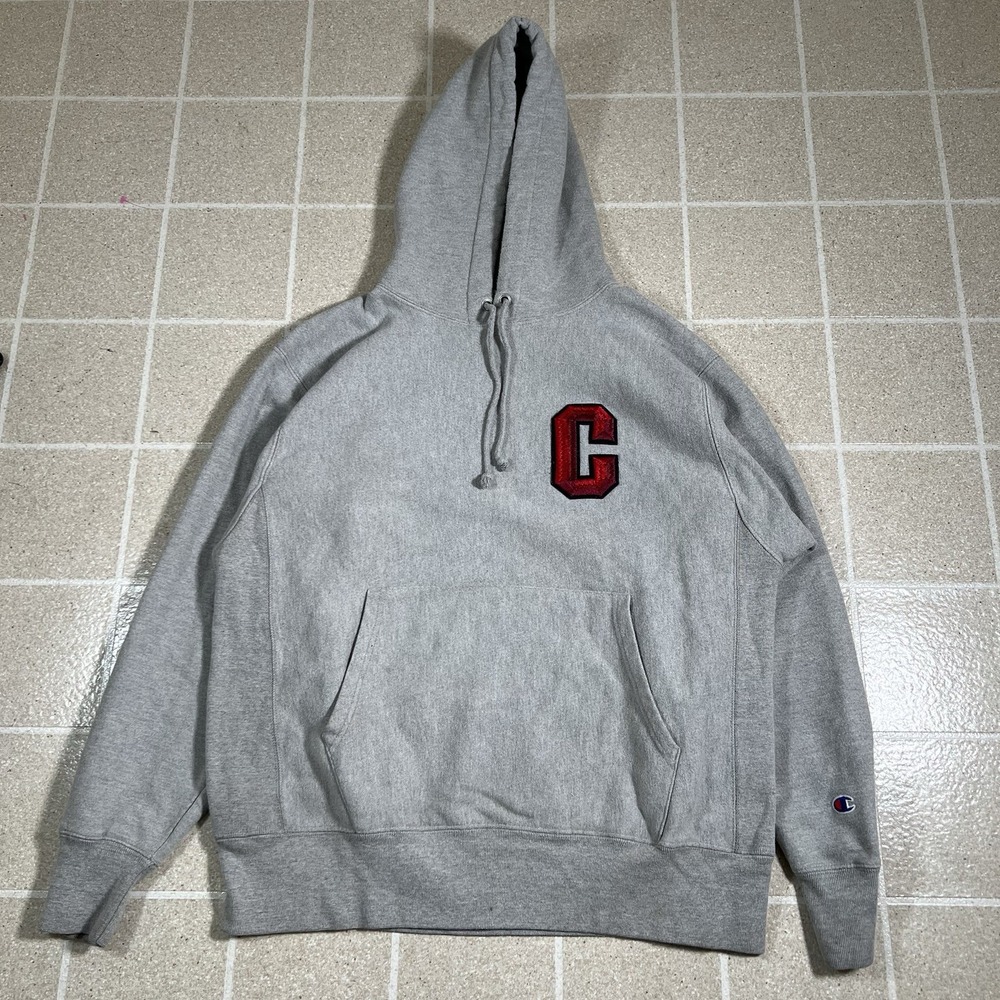 Vintage Champion Reverse Weave Pullover Hoodie Sweatshirt Gray Embroidered Logo